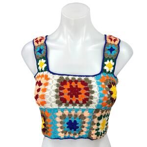 NEW Sunset The Journey Jasai Knit Granny Crochet Sleeveless Crop Top Sweater S
